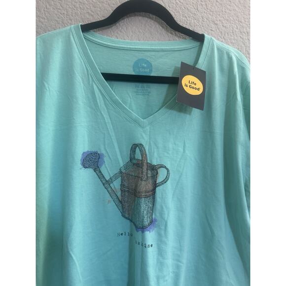 NWT Life is Good Womens XXL Hello Sunshine Watering Can Vneck Tshirt Top #5821 - Picture 6 of 12